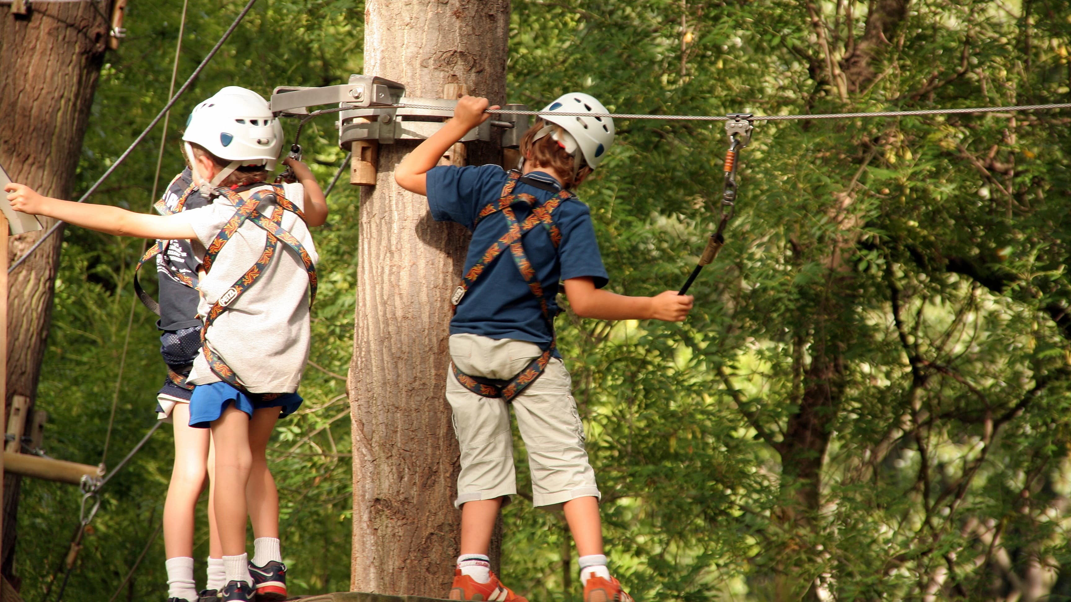 Enfants faisant de l’accrobranche