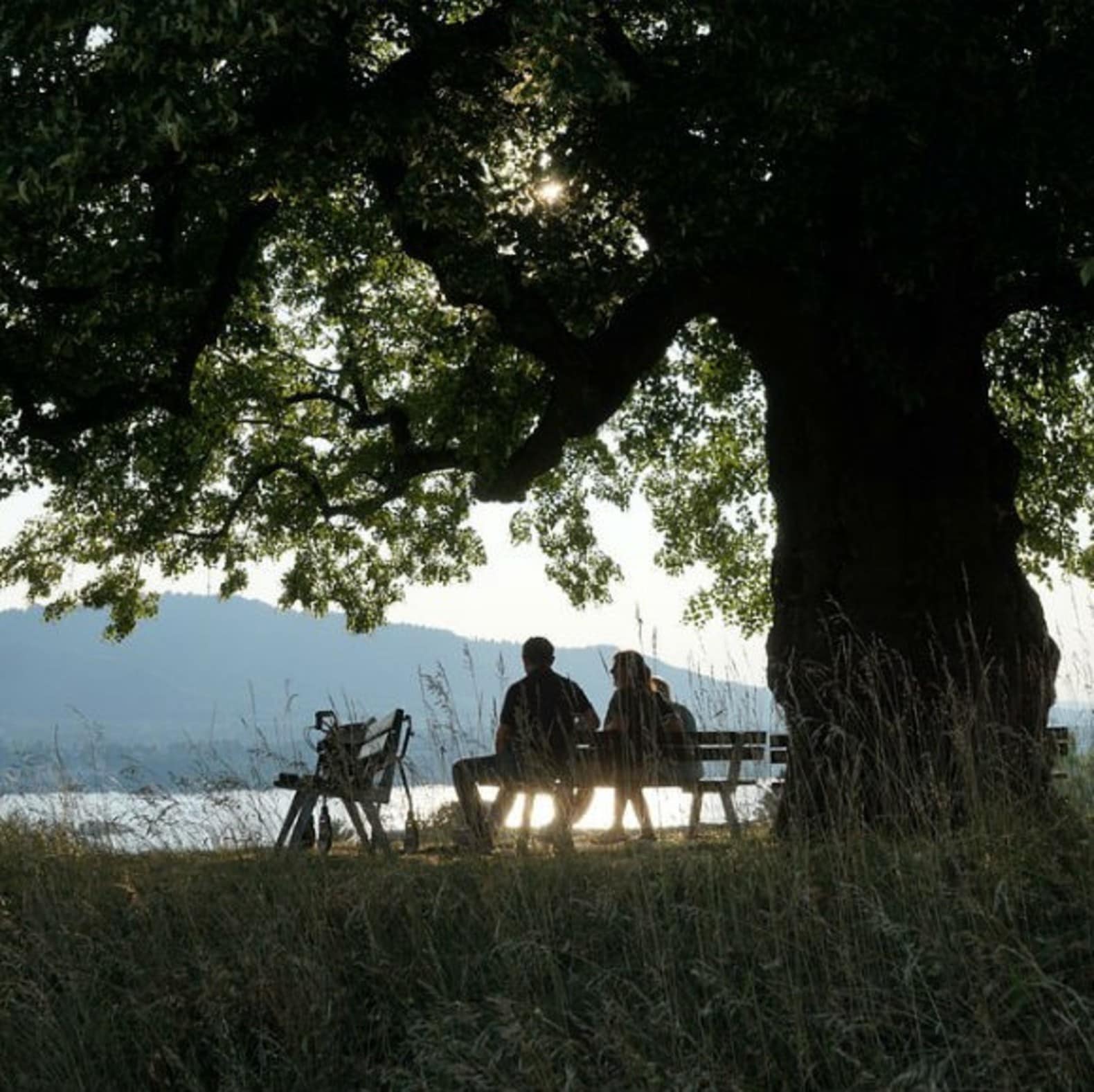 Personnes assises sur un banc au bord d’un lac, week-end en famille dernière minute