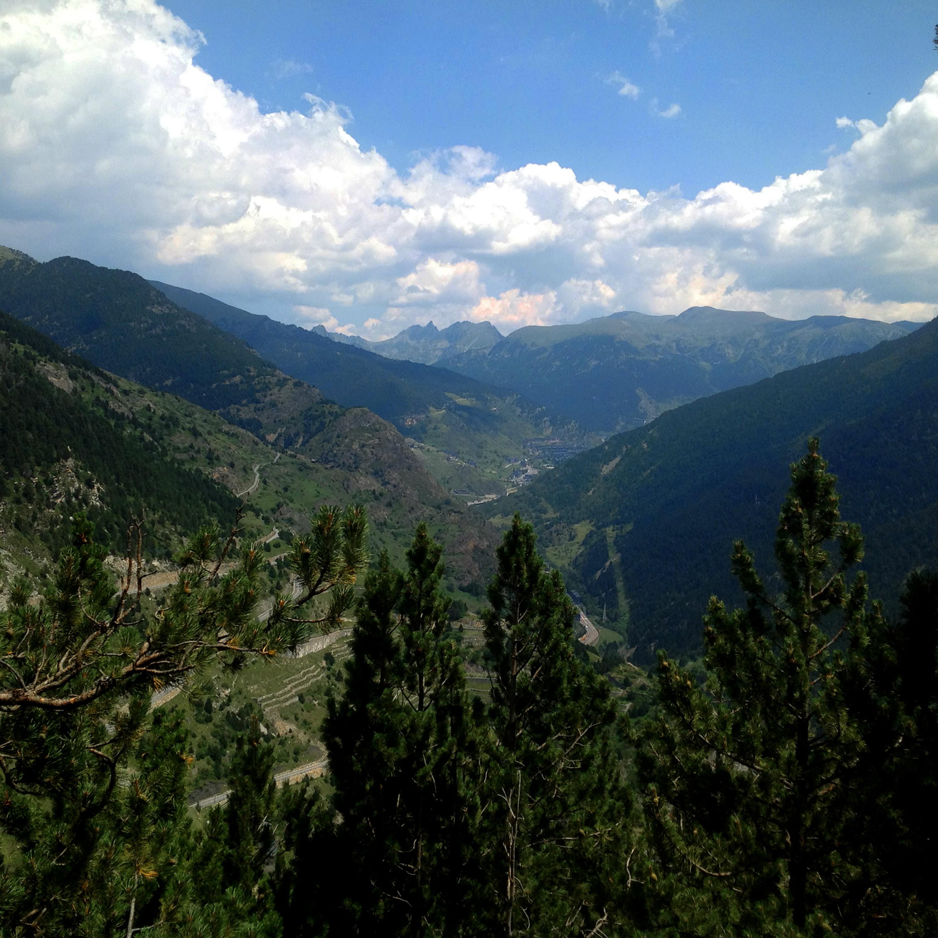 Un paysage vert de montagne et de forêts luxuriantes dans les Pyrénées en été