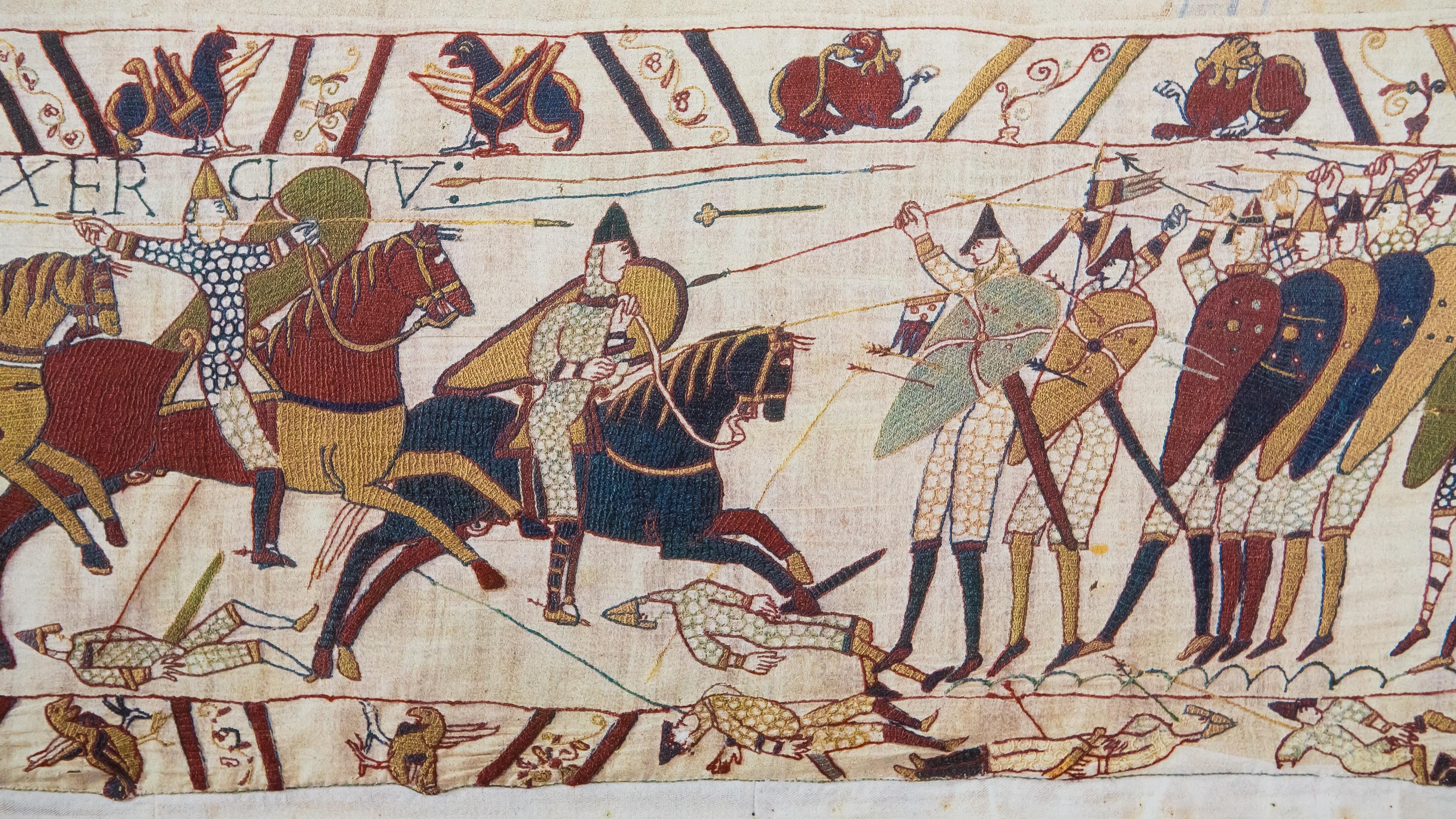 Détail de la tapisserie de Bayeux représentant l’invasion normande en Angleterre