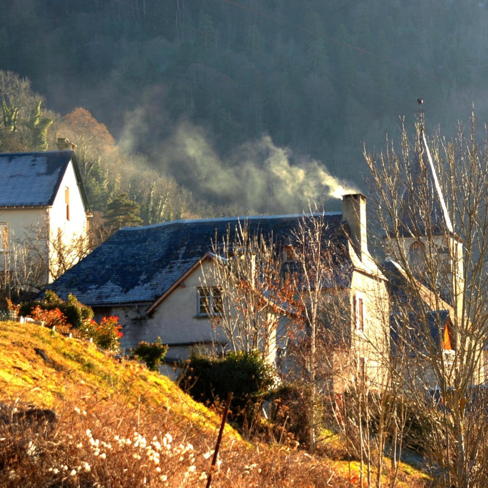 Un village des Pyrénées dans la forêt, par une journée ensoleillée