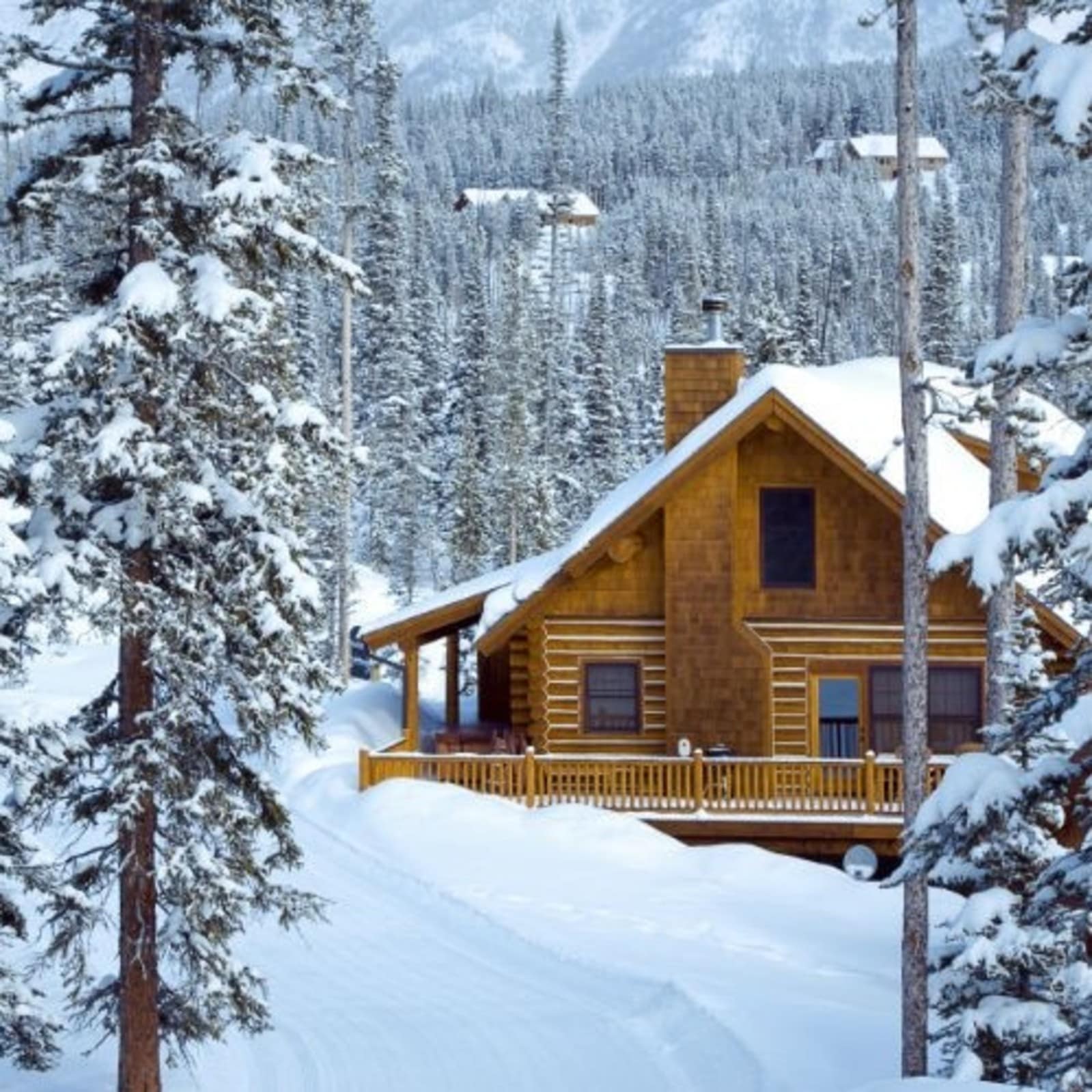 Chalet en bois, paysage enneigé, montagne, location villa