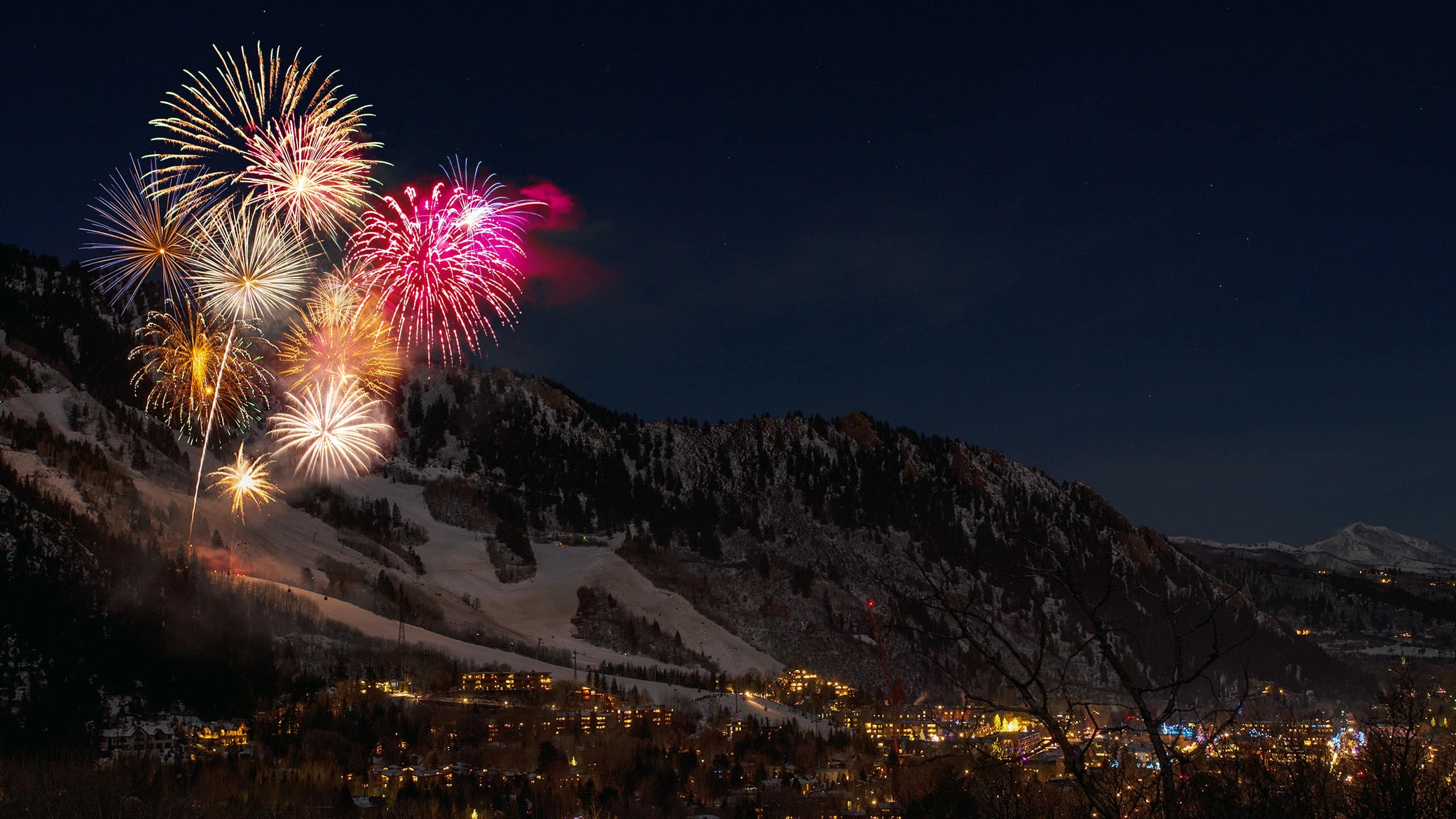 Fireworks over mountains, STOCK